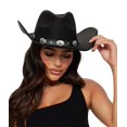 thumbnail image 1 of Sombrero vaquero Eohak con tachuelas y ala ancha para mujer, color negro, 1 of 9