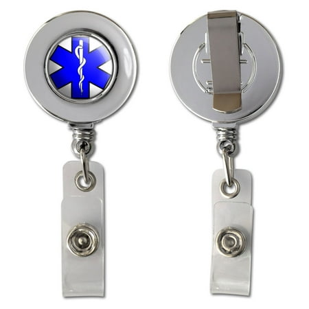 Star Card Holder - Star Of Life Retractable Reel Chrome Badge ID Card Holder