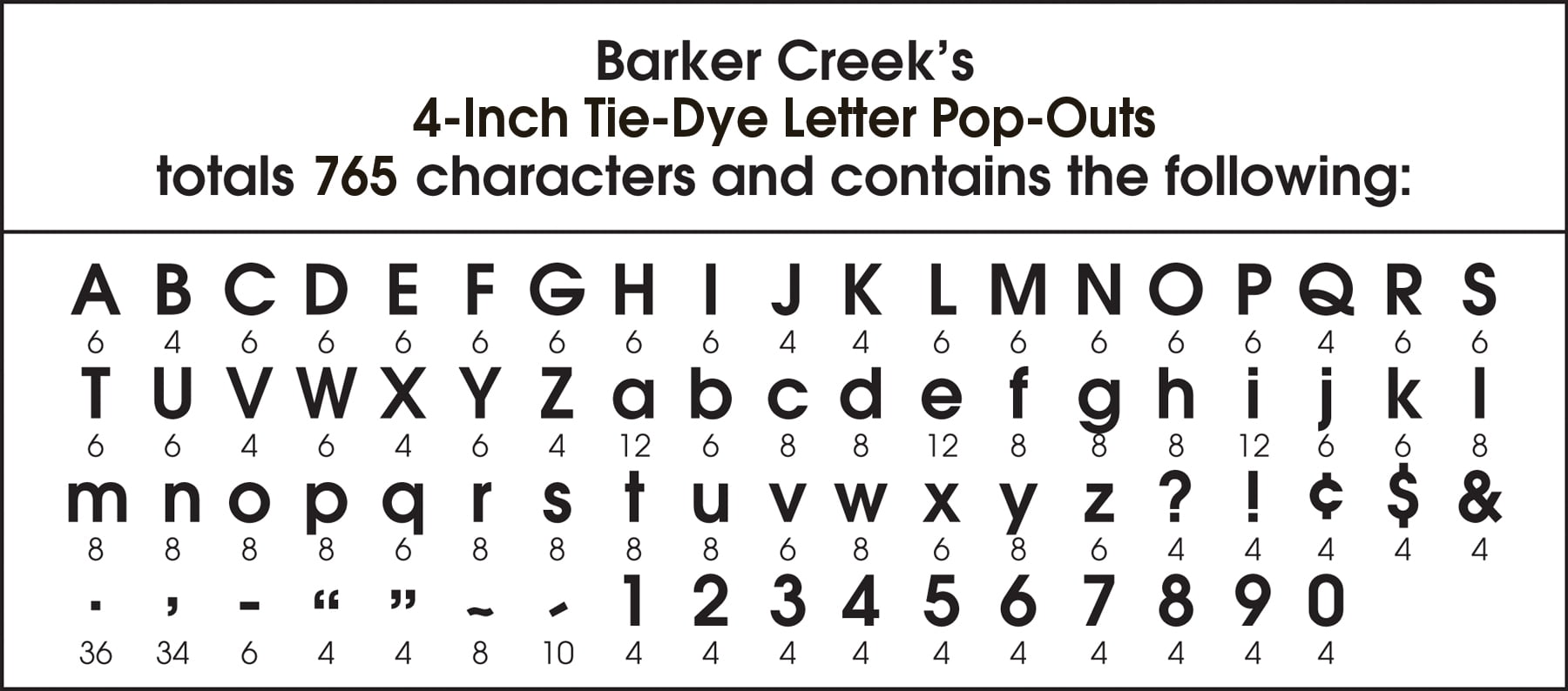 Barker Creek 4" Letter Pop-Outs 3-Pack, Tie-Dye, 765 Upper and Lowercase Letters, Numbers & Punctuation Marks, 4" (4350)