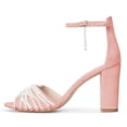 thumbnail image 2 of FSJ Women Elegant D’-orsay Chunky High Heel Open Round Toe Sandals Comfort Ankle Strap Buckle Shoes with Pearl Decor Soft Color for Lady Size 14 Pink, 2 of 4