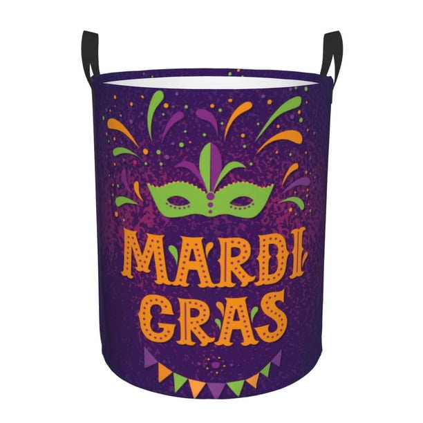 Fotbe Mardi Gras2 Cesto de Ropa con Asas, Cesto Impermeable de Gran Capacidad, Bolsa de Lavado para Dormitorio, Cesto de Ropa con Ruedas y Asas-Medium