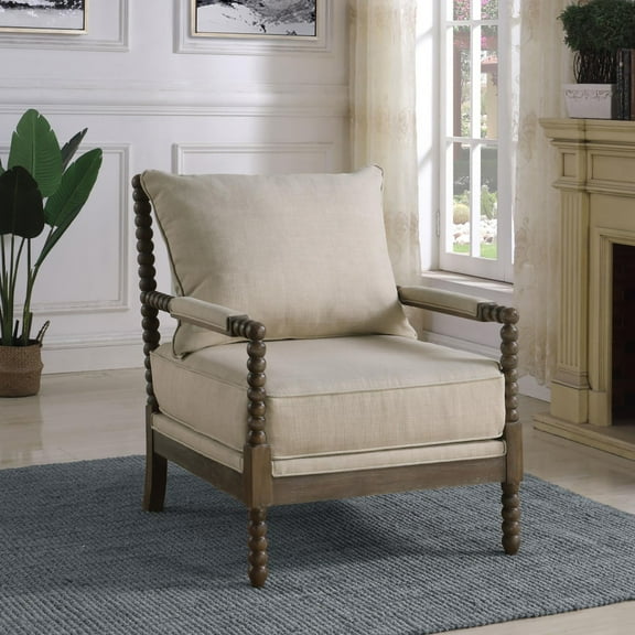 Miekor Furniture Beige and Natural Removable Back Accent Chair W5U434