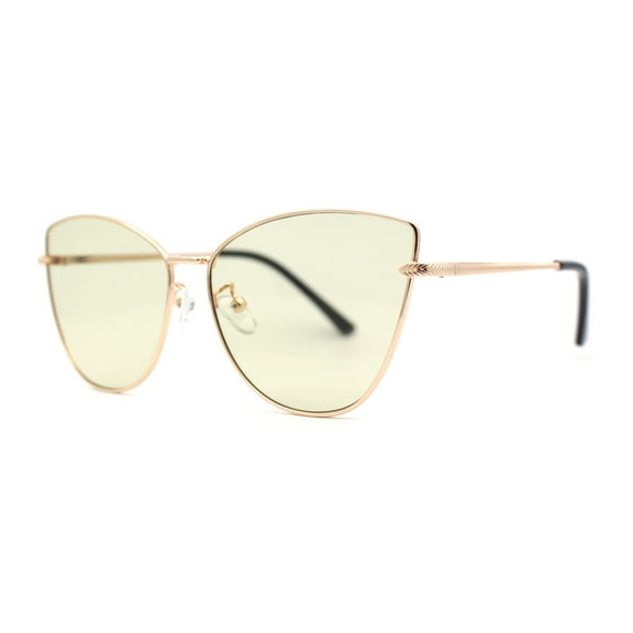 Womens Classic Fancy Metal Rim Cat Eye Fem Sunglasses Gold Light Green