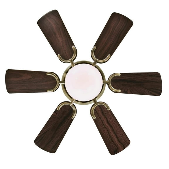 Westinghouse Lighting Petite 30-Inch 6-Blade Indoor Ceiling Fan with LED Light and Opal Mushroom Glass Antique Brass Brass Antiqued
