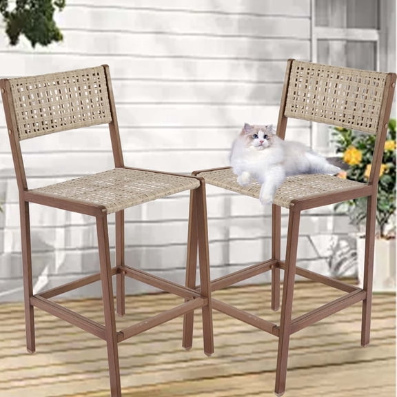 HISUKOY 2 Pack High Chairs with Woven Rattan Seat – Sturdy & Stylish Dining Chairs for Kitchen, Bar, or Counter Height Tables, Natural Finish