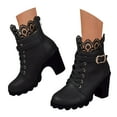 thumbnail image 3 of KELINFONG Womens Lug Sole Ankle Boots Block Heels Lace up Boots Sexy Lace Back Zipper Shoes, 3 of 7