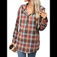 thumbnail image 3 of Sudadera con Capucha y Estampado A Cuadros para Mujer, Sudaderas Extragrandes, Camisetas de Larga, Corte Holgado Café XXL, 3 of 9