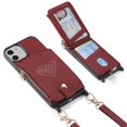 thumbnail image 6 of Compatible with iPhone 12 Pro / 12 Case Wallet, with Credit Card Holder Zipper Pocket Crossbody Strap Heart Pattern PU Leather Magnetic Clasp Kickstand Heavy Duty Protective Flip Cover, Red, 6 of 12