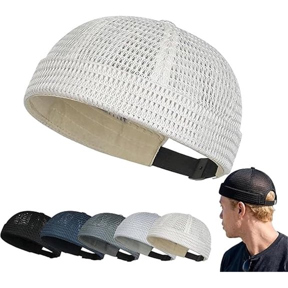 Brimless Hats for Men Breathable Brimless Docker Hat Lightweight Mesh Skull Cap Beanie Hats (Beige)