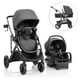 thumbnail image 1 of Sistema de viaje Evenflo Pivot Suite con asiento infantil para automóvil LiteMax con barra antirrebote Devon Grey, 1 of 5