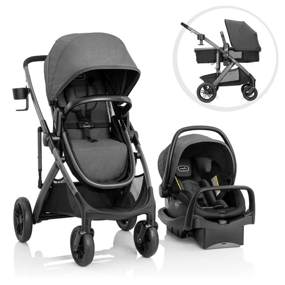 Sistema de viaje Evenflo Pivot Suite con asiento infantil para automóvil LiteMax con barra antirrebote Devon Grey