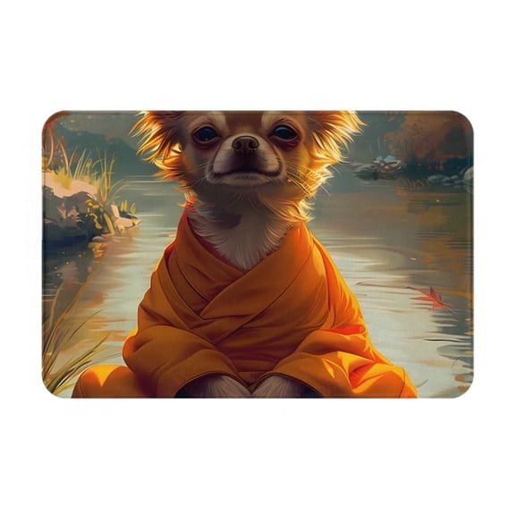 Rateoe Maple Leaf Meditating Chihuahua Pattern Flannel Door Mat Indoor Outdoor Entrance, Waterproof All-Weather Doormat,Fade Resistant, Low Profile Entryway Mat 16x24in