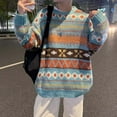 thumbnail image 6 of Norvella Mens Fair Isle Sweater Geometric Striped Pattern Crew Neck Long Sleeve Drop Shoulder Pullover Ribbed Relaxed Fit Top, 6 of 8