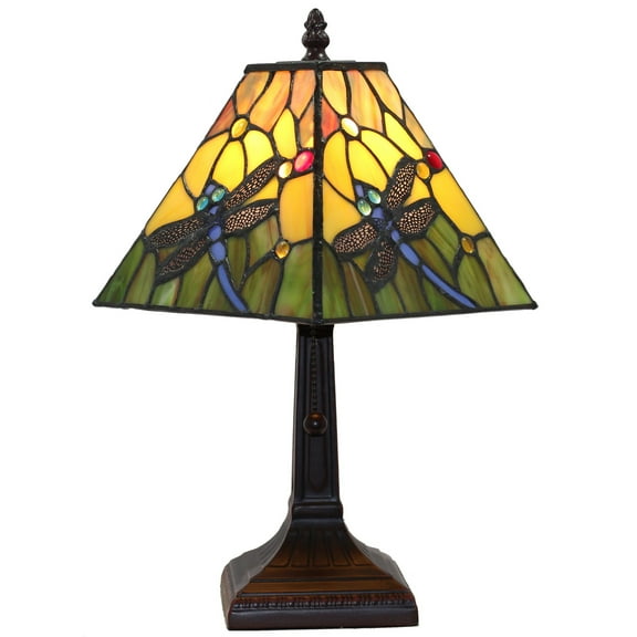 Tiffany Style Dragonflies Mini Table Lamp - 15" Tall