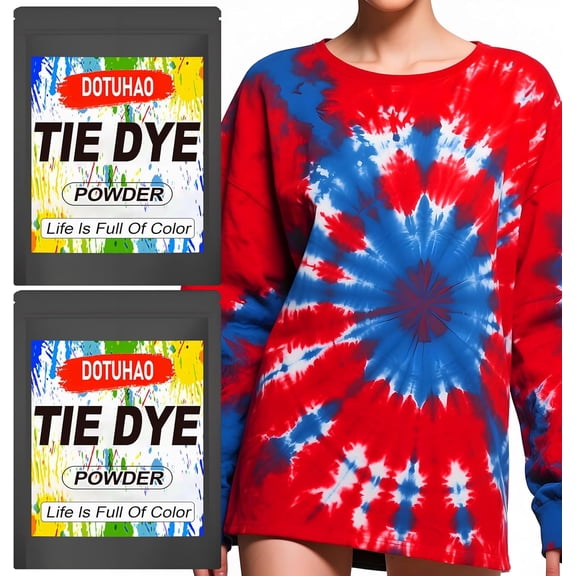 Tie Dye Powder Kit, Red & Blue Colors Clothing Dye, Fabric Color Dye, Permanent & Washfast Powder Tie Dyes, Creative Dyes for Clothes(2 Colors, 2 OZ)