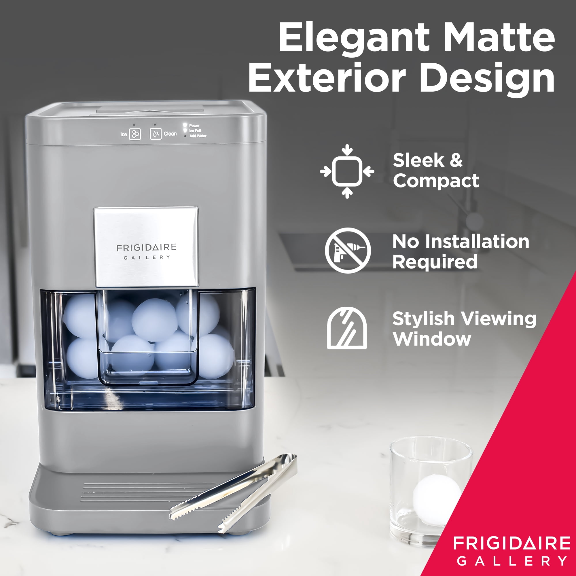 Frigidaire Gallery 44 lbs. Artisanal Sphere Ice Maker, Self-Cleaning Ice Machine with Touchscreen  Controls, Grey
