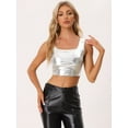 thumbnail image 3 of DARING DIVA Women's U Neck Sleeveless Shiny Metallic Crop Top XS Silver, 3 of 6