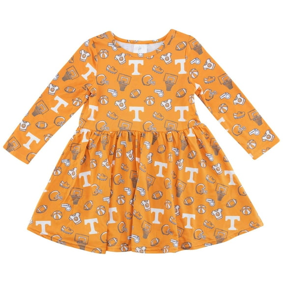 Girls Toddler ZooZatz Tennessee Orange Tennessee Volunteers Allover Print Long Sleeve Dress