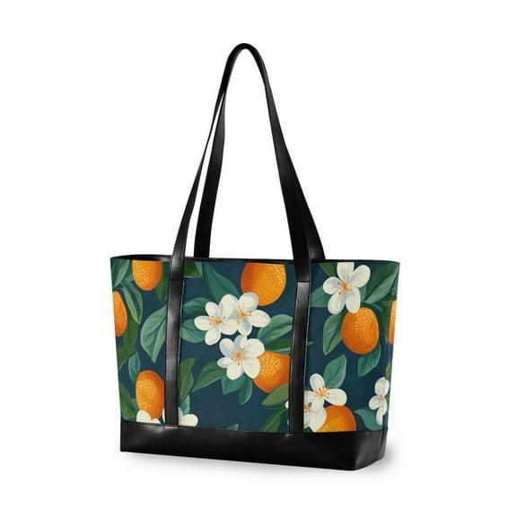 FORMRS Canvas Laptop Tote Bag for Women with 15.6" Computer Compartments Shoulder Handbag, Orange Fruit