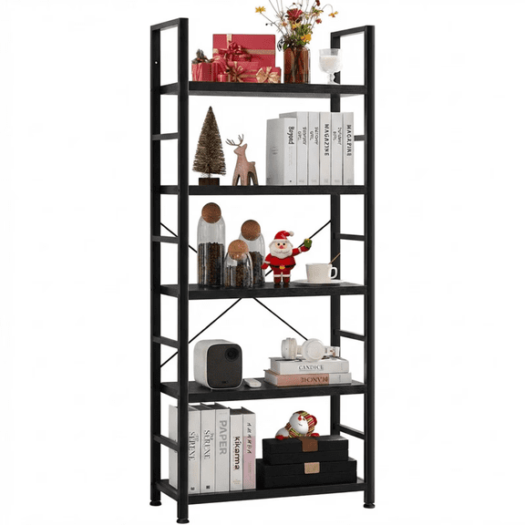 Modern Narrow 5-Tier Bookshelf Bookcase, 30lbs Shelf Capacity, Black