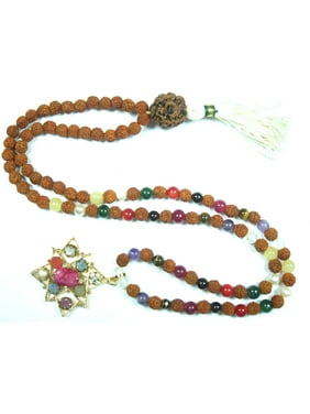 Mogul Yoga Jewelry Navratna Nine Stone Rosary Mala Prayer Bead Meditation Pendant Necklace