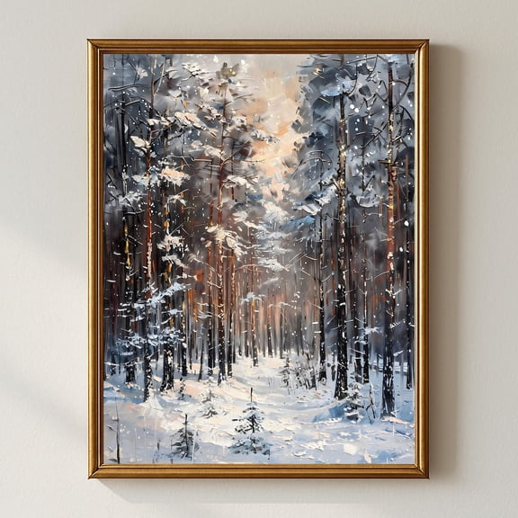Snowy Winter Forest Wall Art Print, Moody Woodland Landscape, Rustic Cabin Winter Decor, Cozy Nature Wall Artwork For Home Home Decor #878, Unframed Poster Size 8x12