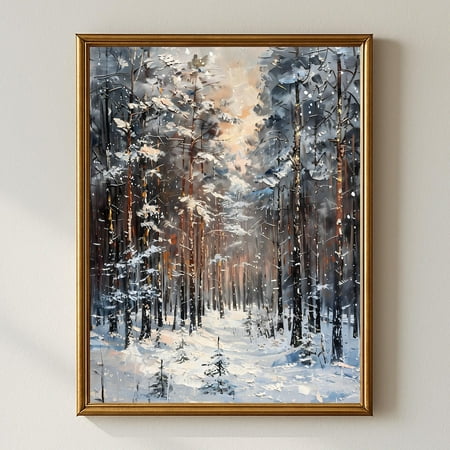 Snowy Winter Forest Wall Art Print, Moody Woodland Landscape, Rustic Cabin Winter Decor, Cozy Nature Wall Artwork For Home Home Decor #878, Unframed Poster Size 8x12