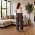 thumbnail image 4 of Wrongduck Women's Lace Trim Wide Leg Pants, Cropped Palazzo Trousers with Drawstring Elastic Waist and Pockets, Lightweight Summer Casual Lounge Pants, 4 of 7