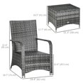 thumbnail image 3 of Outsunny 3 Piece Rattan Patio Furniture Set Bistro Set w/ Cover, Grey, 3 of 10