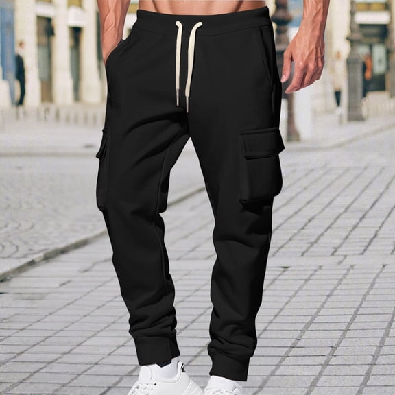 Awdenio Mens Cargo Pants Fleece Cargo Sweatpants Heavyweight Elastic Waist Pants with Pockets Baggy Drawstring Jogger Pants
