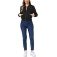 thumbnail image 2 of CHAQUETA DE MUJER INSPIRE CHIC, CORTA DE SUEDE SINTÉTICO, CON CUELLO ALTO, CIERRE DE CREMALLERA, ESTILO BIKER MOTO BOMBER, TAMAÑO L, COLOR NEGRO, 2 of 5