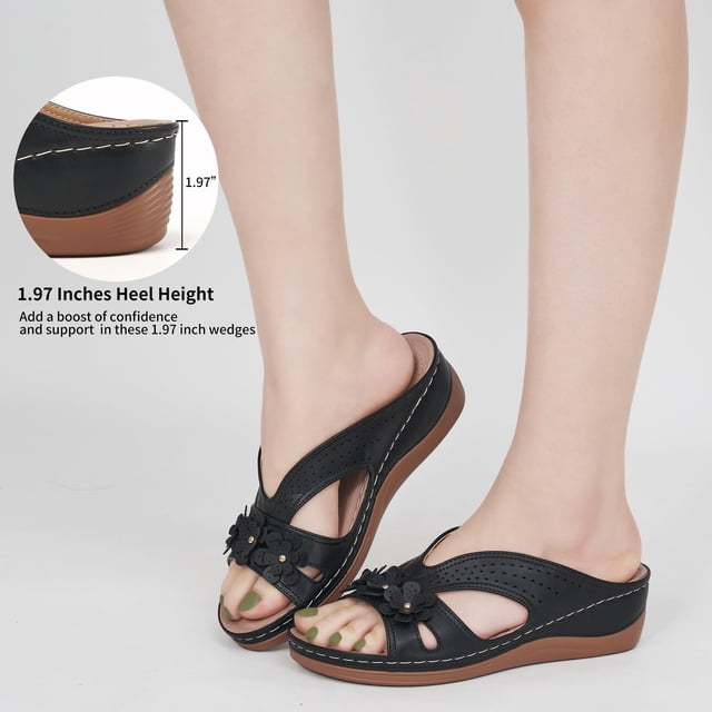 Commforr Sandales pour Femmes, Sandales à Semelle Compensée, Sandales de Marche pour Femmes, Chaussures d'Été pour Femmes, Sandales Mignonnes pour Femmes, Sandales Ecetana pour Femmes Chaussures Sandales à Enfiler Chaussures, Noir, 7.5