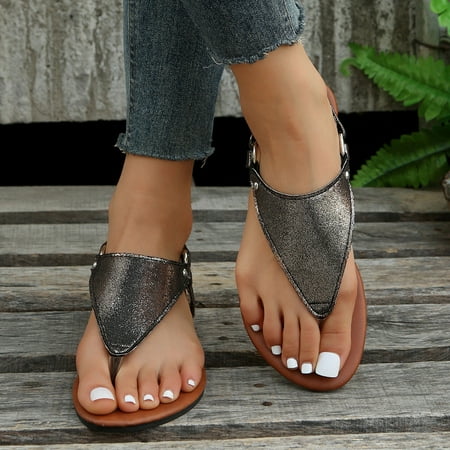 

eczipvz Women S Sandals Women s Strappy Ankle Wrap Buckle Fashion Flat Sandals Bronze