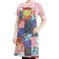 thumbnail image 5 of Colorful Pioneer Flower Patchwork Apron-Garden Aprons for Women with Pockets-Cotton Linen Waterproof Kitchen Cooking Gardening Aprons Adjustable for Kitchen,Cooking,BBQ and Salon 33x27 Inch, 5 of 7