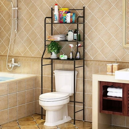 Étagère Toilette WC Meuble de Salle de Bains en Métal 3 Niveaux Noir