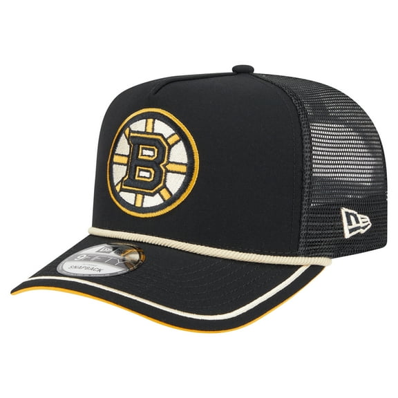 Men's New Era Black Boston Bruins Vintage Team Rope A-Frame 9FIFTY Snapback Hat