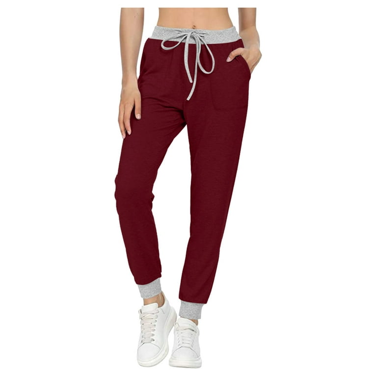 YWDJ Joggers for Women High Waist Plus Size Casual Jogging Pants with  Drawstring Pockets Soft Trousers Sport PantsWineXL