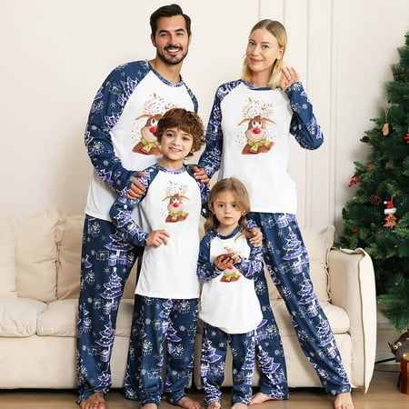 

ZCFZJW Sales Matching Family Christmas Pajamas Sale Lovely Xmas Elk Reindeer Print Long Sleeve Tee Shirts Tops and Pants Two Piece Outfit Suit Holiday Sleepwear(Kids-18M)