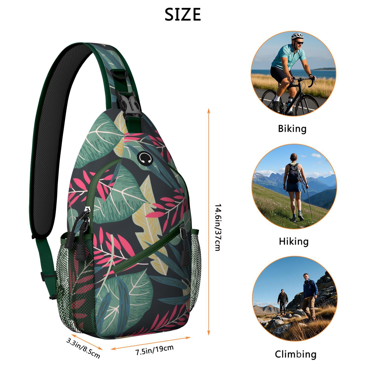 Tropical Floral Sling Bag for Women & Men - Anti-Theft Crossbody Chest Bag with Spacious Pockets - Perfect for Hiking, Travel, Beach