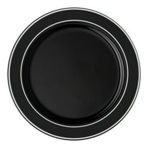 Smarty 7.5" Black with Silver Edge Rim Plastic Salad Plates 120ct