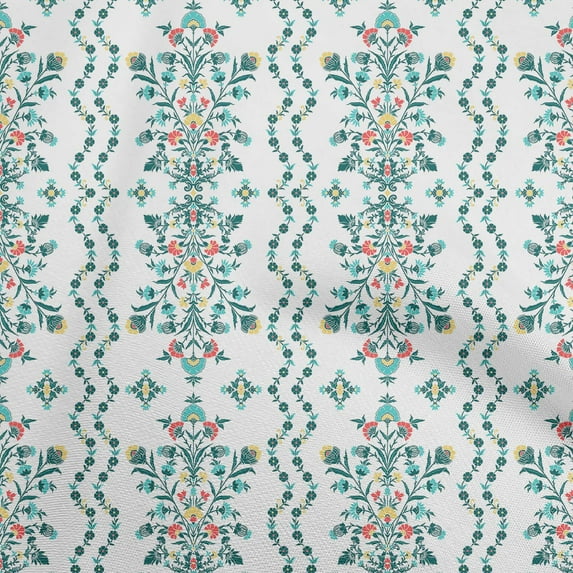 oneOone Cotton Poplin Teal Green Fabric Asian Pottery Floral Sewing Material Print Fabric By The Yard 56 Inch Wide
