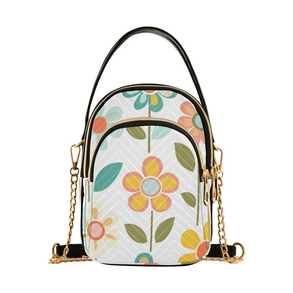 FORMRS Crossbody Bag for Women Quilted Travel Shoulder Cell Phone Purse with Chain Strap Handbag, Orange Retro Flower