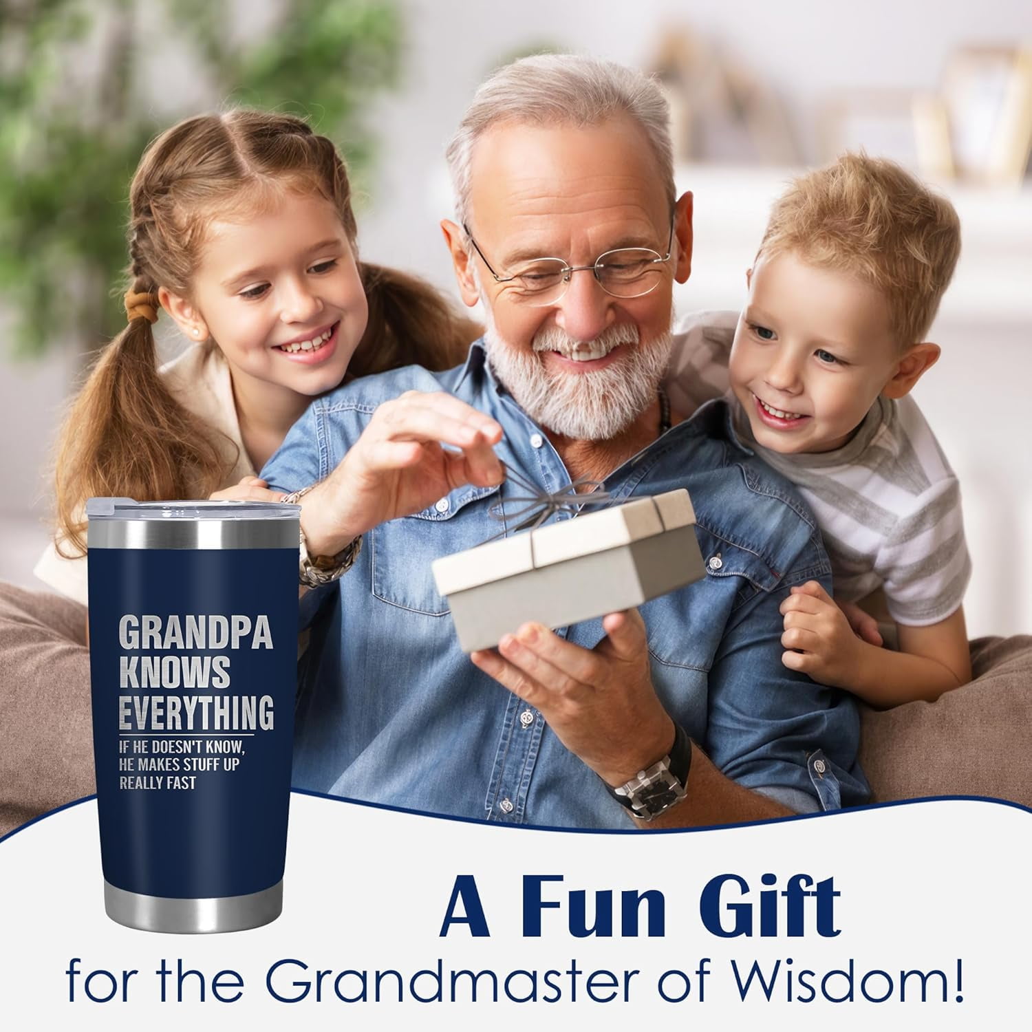 Grandpa Gifts from Grandkids - Stainless Steel Insulated Coffee Tumbler with Lid 20 oz - Father's Day Birthday Gifts for Grandpa Grandfather Papa, Funny Tumbler for Men