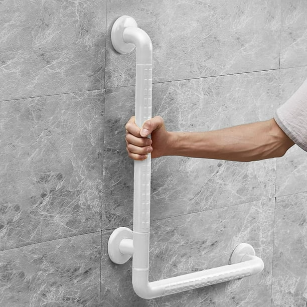 L barra de agarre para baño 40 x 60cm, 16 x 24 pulgadas, con anillos luminosos, barras mano en forma de L, barras de agarre para discapacitados baño, seguridad, El blanco