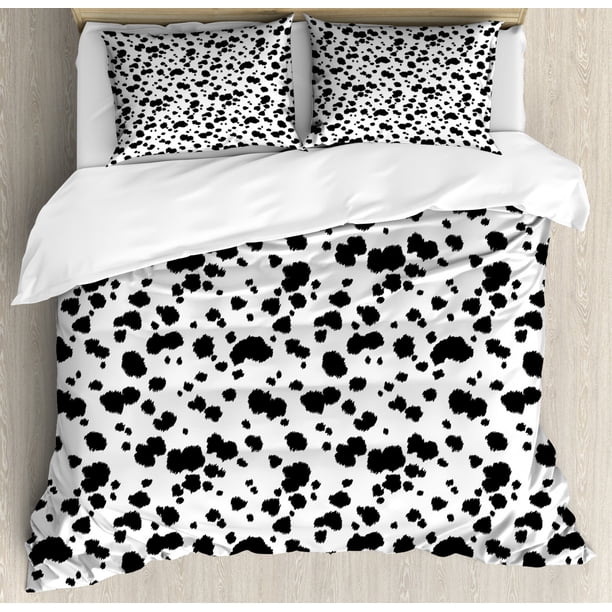 Animal Queen Size Duvet Cover Set, Graphic Black and White Fancy