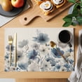 thumbnail image 2 of Blue Flowers Placemats Set of 1, Country Watercolor Blue Grey Floral Linen Texture Non-Slip Place Mats Washable Table Mats for Kitchen Dining Table Decorations Indoor/Outdoor, 2 of 9
