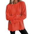 thumbnail image 2 of Women's Waffle Knit Crew Neck Long Sleeve Pullover Tops, Scalloped Hem & Scallop Cuffs Design, Loose Fit Casual Sweatshirt, Solid Color Fall Tunic Shirts for Women Saffron M, 2 of 5