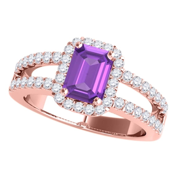 Mauli Jewels Rings for Women 2.70 Carat Diamond and Emerald Shaped Amethyst Ring 4-prong 10K Rose Gold