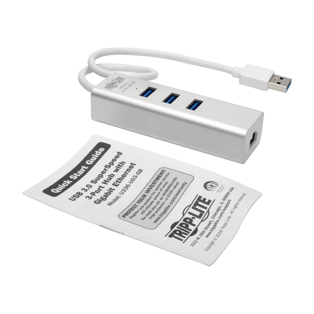 Tripp Lite USB 3.0 SuperSpeed to Gigabit Ethernet NIC Network Adapter with 3 Port USB 3.0 Hub