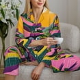 thumbnail image 6 of KLL Retro Futuristic Landscape Print Women's Long Sleeve Pajamas with Pants Sleepwear Loungewear 2 Set-Small, 6 of 8